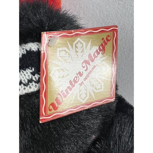 Applause Black Bear Stuffed Animal Zachary 14” Knit Hat Scarf Plush Toy Holiday - Picture 3 of 5